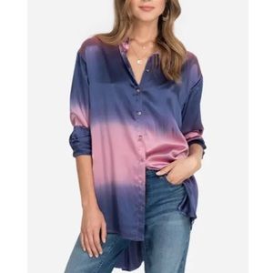 JOHNNY WAS Purple Pink Ombre Extra Long Oversized Shirt Silk Satin
